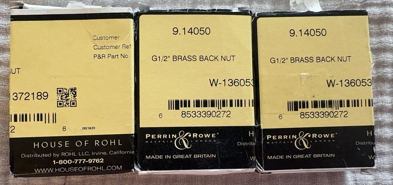 3 (three) Perrin & Rowe G1/2" Brass Faucet Back Nut with Washer, Model 9.14050