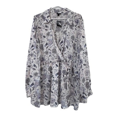 New Torrid Stripe Satin Collared Suplice Blouse 4X Fortune Paisley Dew