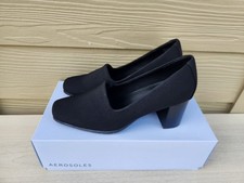 Aerosoles NWT NIB 7M Black Midnight Gaberdine Stretch Block Heel Pumps NEW