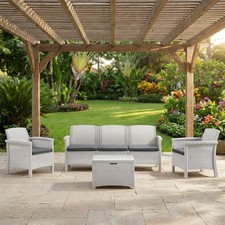 Salotto da Giardino Divano 3 Posti 2 Poltrone Tavolino Bianco Venezia III BICA