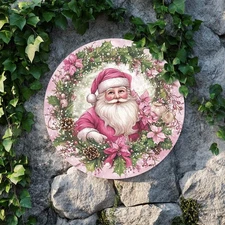 1pc Pink & Red Floral Wreath Metal Wall Decor - 8x8 Inch Round 2D Flat Aluminum