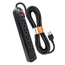 6-Outlet Surge Protector Power Strip with 25-Ft Long Extension Cord Black ETL...