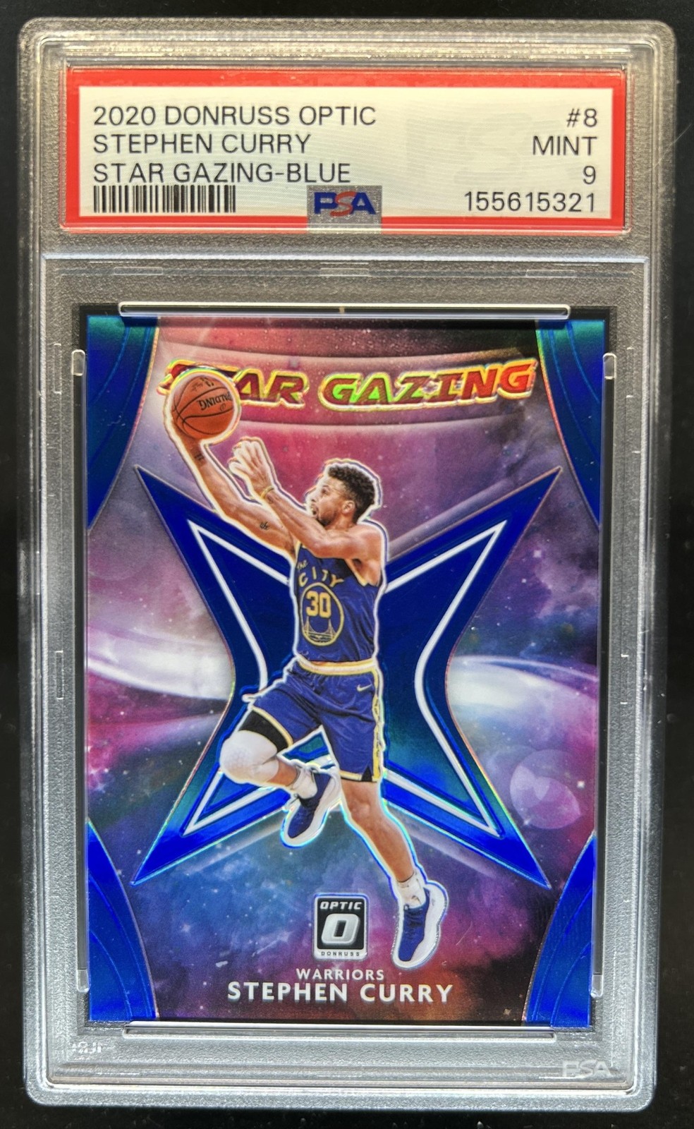 2020-21 Panini Donruss Optic Stephen Curry Star Gazing Blue Prizm #/49 PSA 9