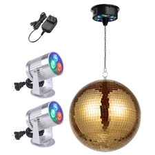 AplusChoice 12" Big Disco Ball w/ Motor and Light Rotator 2PCS RGB Spotlights