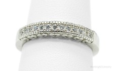 Vintage Cubic Zirconia Hearts Pattern Sterling Silver Ring - Size 8