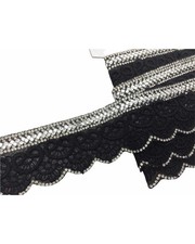 25 Cm Passamaneria Termoadesiva Merletto Pizzo Macramè Nero Strass Alta 45 Mm as