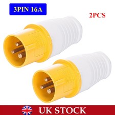 2PCS YELLOW 110V 16 AMP 3 PIN INDUSTRIAL SITE PLUG MALE 2P+E