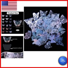 Sliverdew 100Pcs Holographic Glitter Butterfly Stickers, Waterproof Transparent