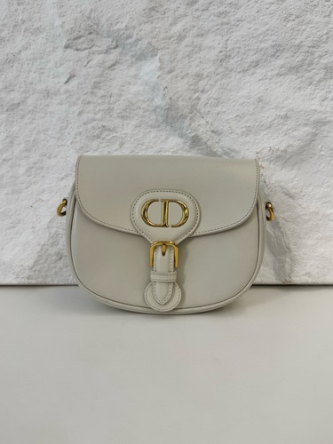 AUTH Dior Small Bobby Off White Calf Leather Crossbody Bag Gold Hardware