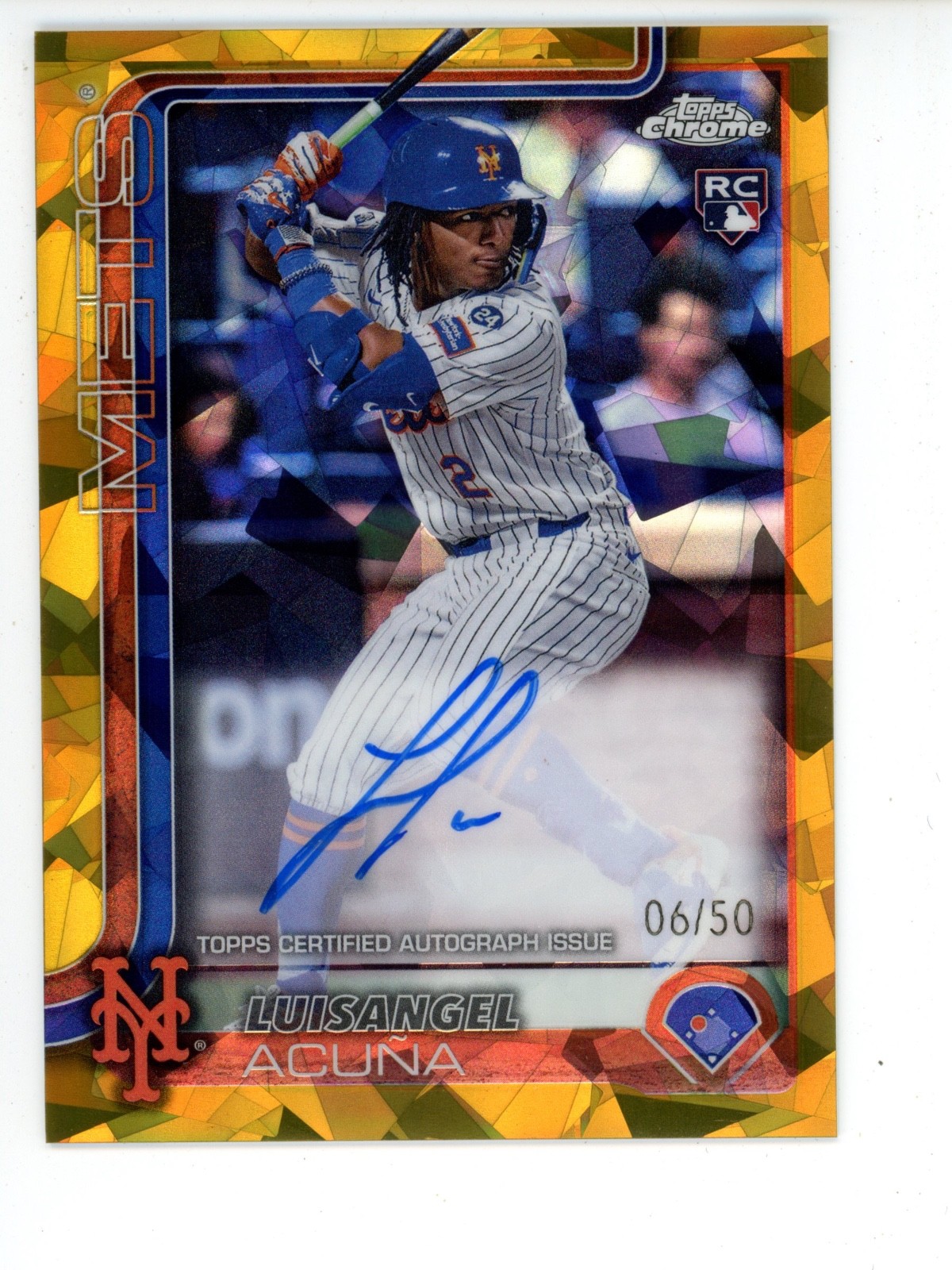 2025 Topps Chrome Sapphire Rookie Auto Luisangel Acuna Gold /50 RC Mets