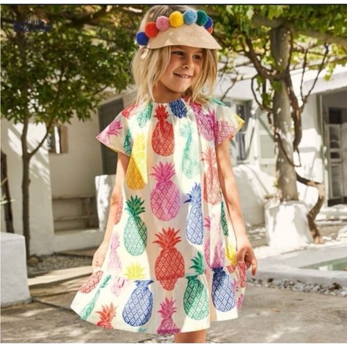Boden Smocked Neck Pineapple Print Girls 11-12y Lightweight Dress - Picture 2 of 9