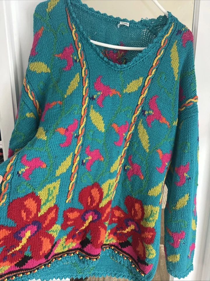 Suéter Vintage Para Mujer Tejido International Express Brillante Floral Talla L Foto 2 de 4