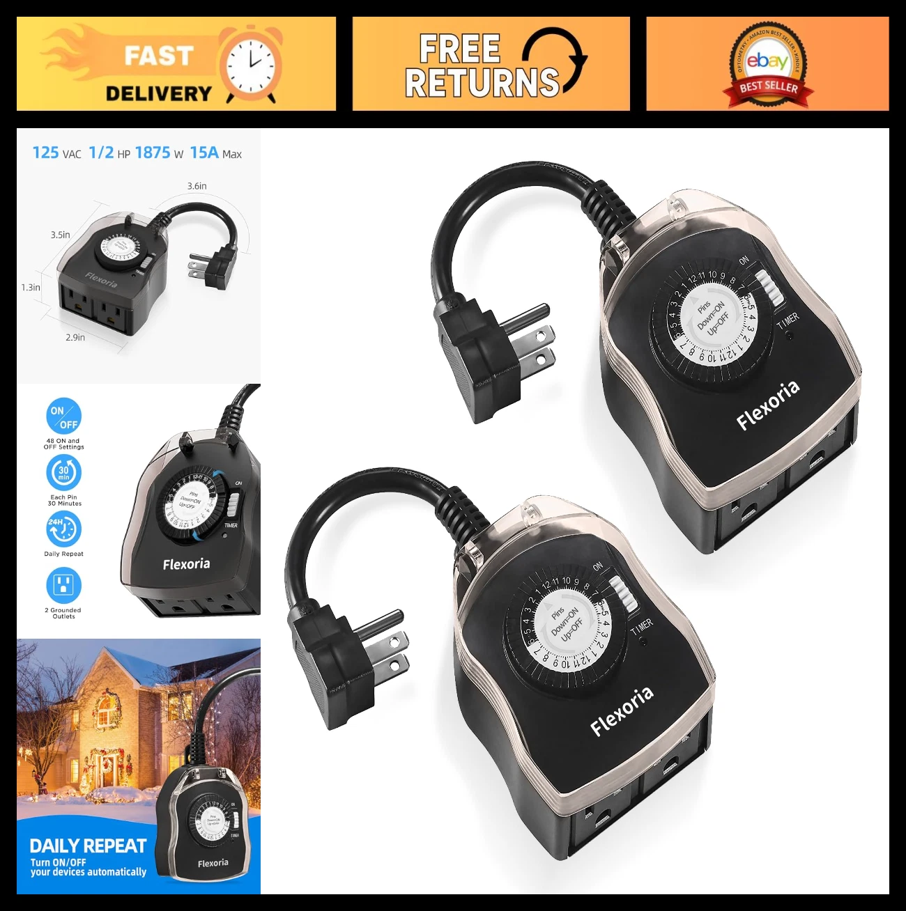 Waterproof Outdoor Timer with 2 Grounded Outlets, 24-Hour Mechanical Plug-in, 15
Opens in a new wind