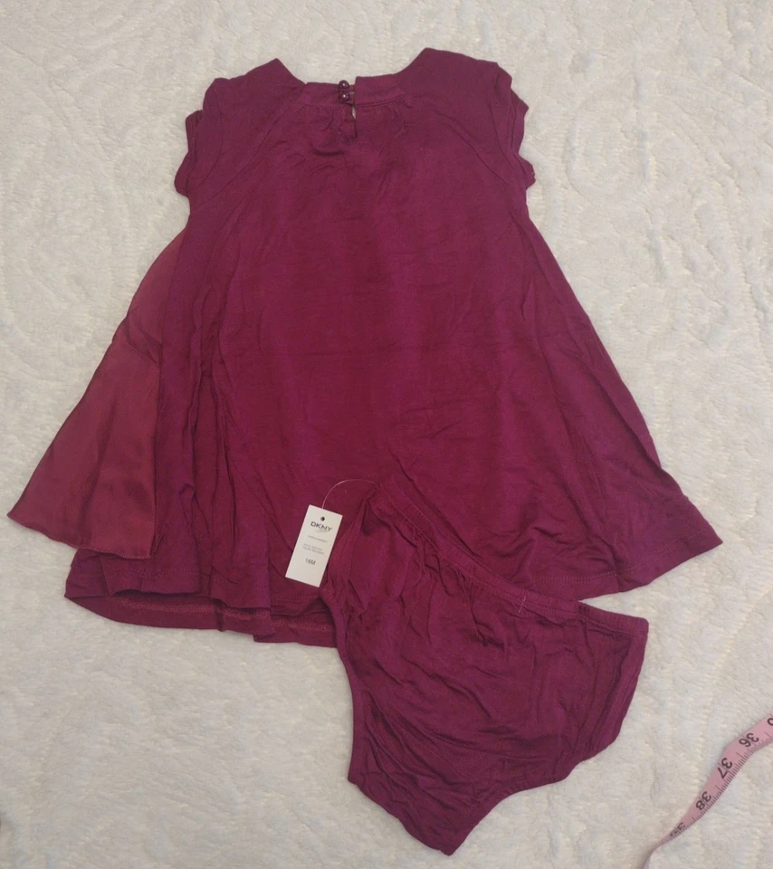 DKNY Babygirl Deep Plum Ruffle Dress And Panty  Size 18M New - Image 2 of 4