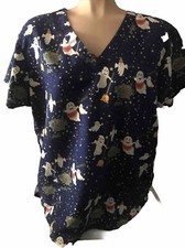 Excellent Used Condition Women's Scrub Top Size XL. Dark Blue w/Halloween Theme