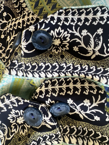 VTG YASHI YAMAMURI SHIRT MOD BOHO GREEN BLUE BLK WHITE NECK 15-15.5” MED ITALY - Picture 5 of 8