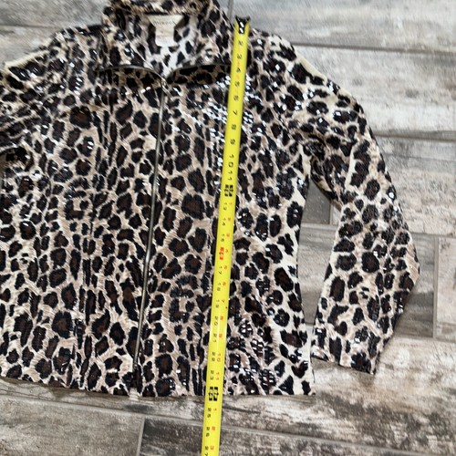 Vintage Exclusively Misook Animal Print Zip Front Paillette Jacket Leopard Sz S - Picture 5 of 6