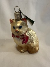 Old World Christmas Grey Himalayan Kitty Cat Glass Tree Ornament With Box 2001