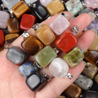 RANDOM Natural Crystal Quartz Agate Irregular Square Cube Block Necklace Pendant