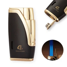 Galiner Windproof Cigar Lighter Punch Metal Refillable 2 Jet Flame Torch Lighter