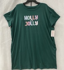 Joyspun Christmas Night Gown Sleep Shirt Dress Hollly Jolly Pockets Woman's L-XL