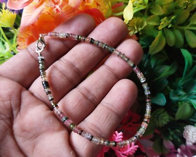 21Ct Natural Multi Tourmaline Smooth Tyre Rondelle Shape 7.5 inch Bracelet Brass