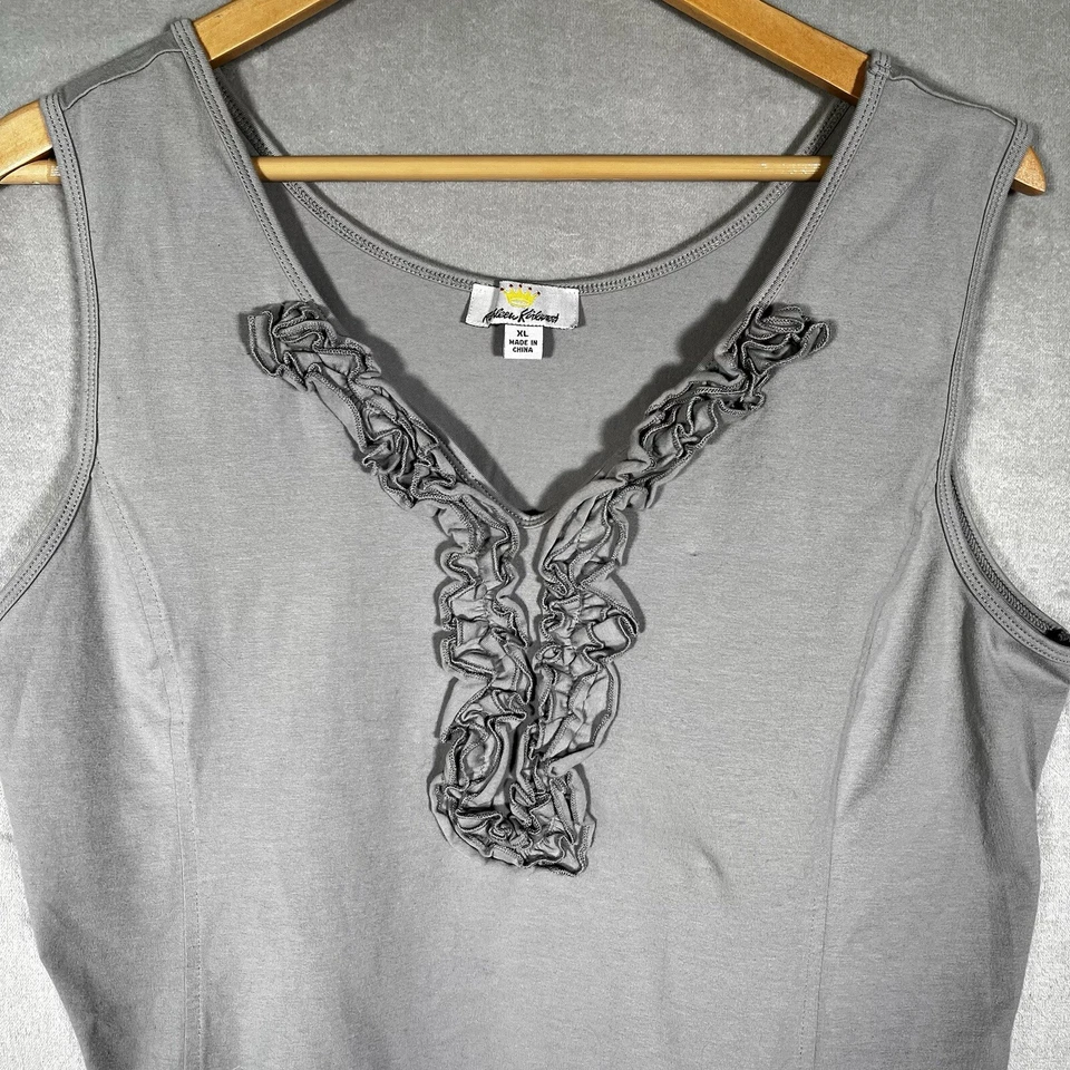 Kathleen Kirkwood 背心上衣,尺寸 XL 灰色荷叶边弹力针织,适合分层 — 第 2/4 张图片