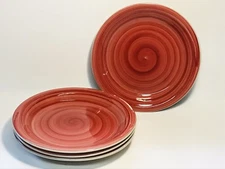 Philippe Richard Swirl Hand Painted Salad Plates Cranberry Set Of 4