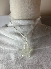 Glass Starfish Pendant On Ribbon Chain Clear Women's Necklace Jewelry 8" Long