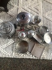 Vintage 1960  s Aluminum Children's Play Cook  Bake Set - 14 pieces