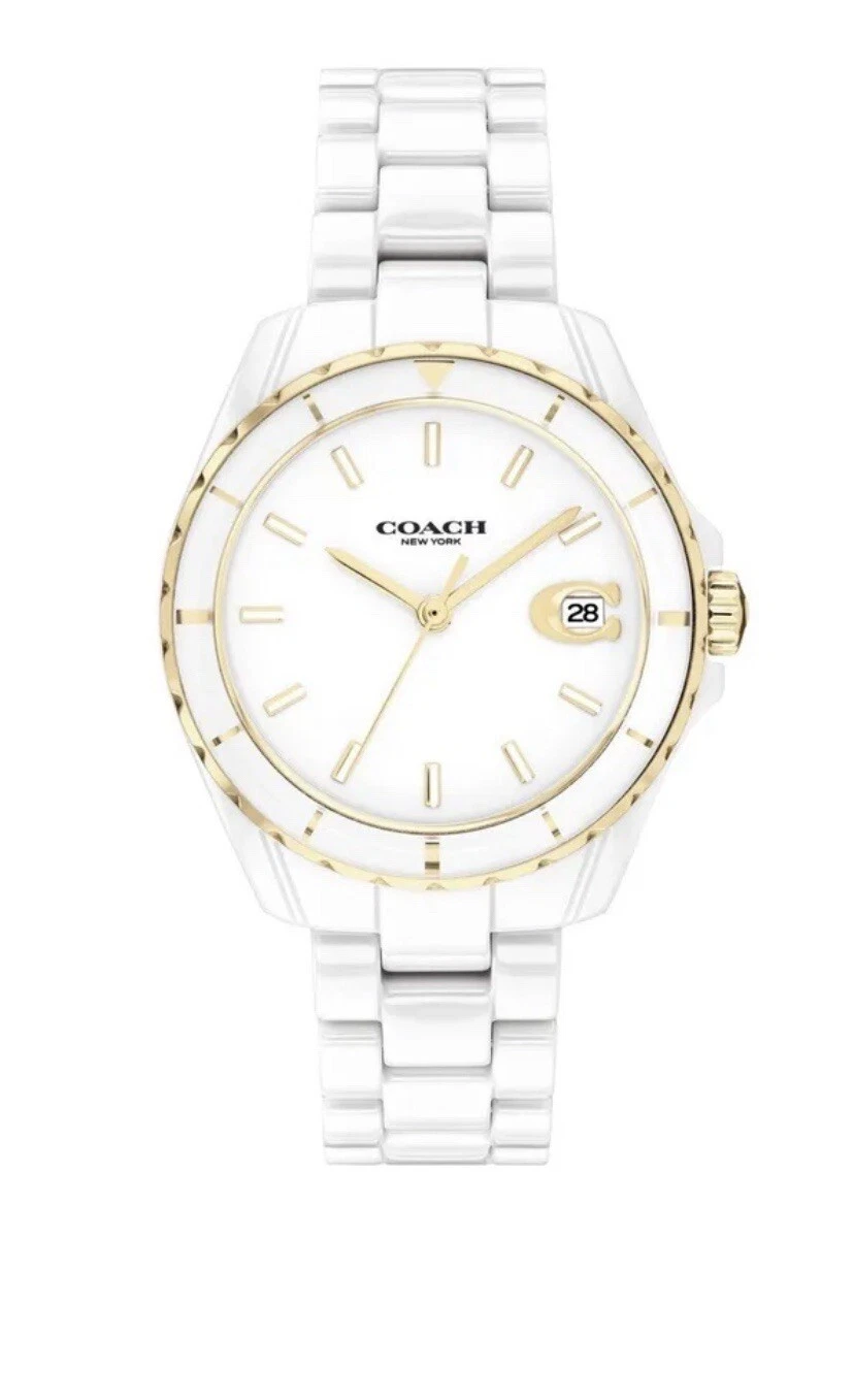 Nuovissimo orologio Coach Preston donna quadrante bianco 32 mm ceramica 14503807