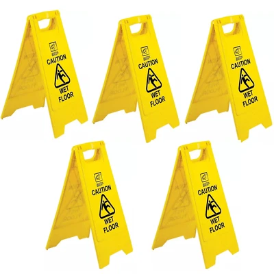 THE DUSTPAN AND BRUSH STORE Caution Wet Floor Sign A Frame Warning Slippery Hazard Safety Yellow Cone 5 Pack
