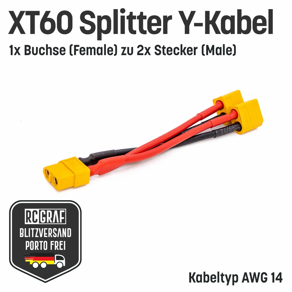 XT60 Adapter Buchse Stecker Parallel Adapter Y-Kabel Splitter 3-fach Akku 14AWG - Bild 3 von 4