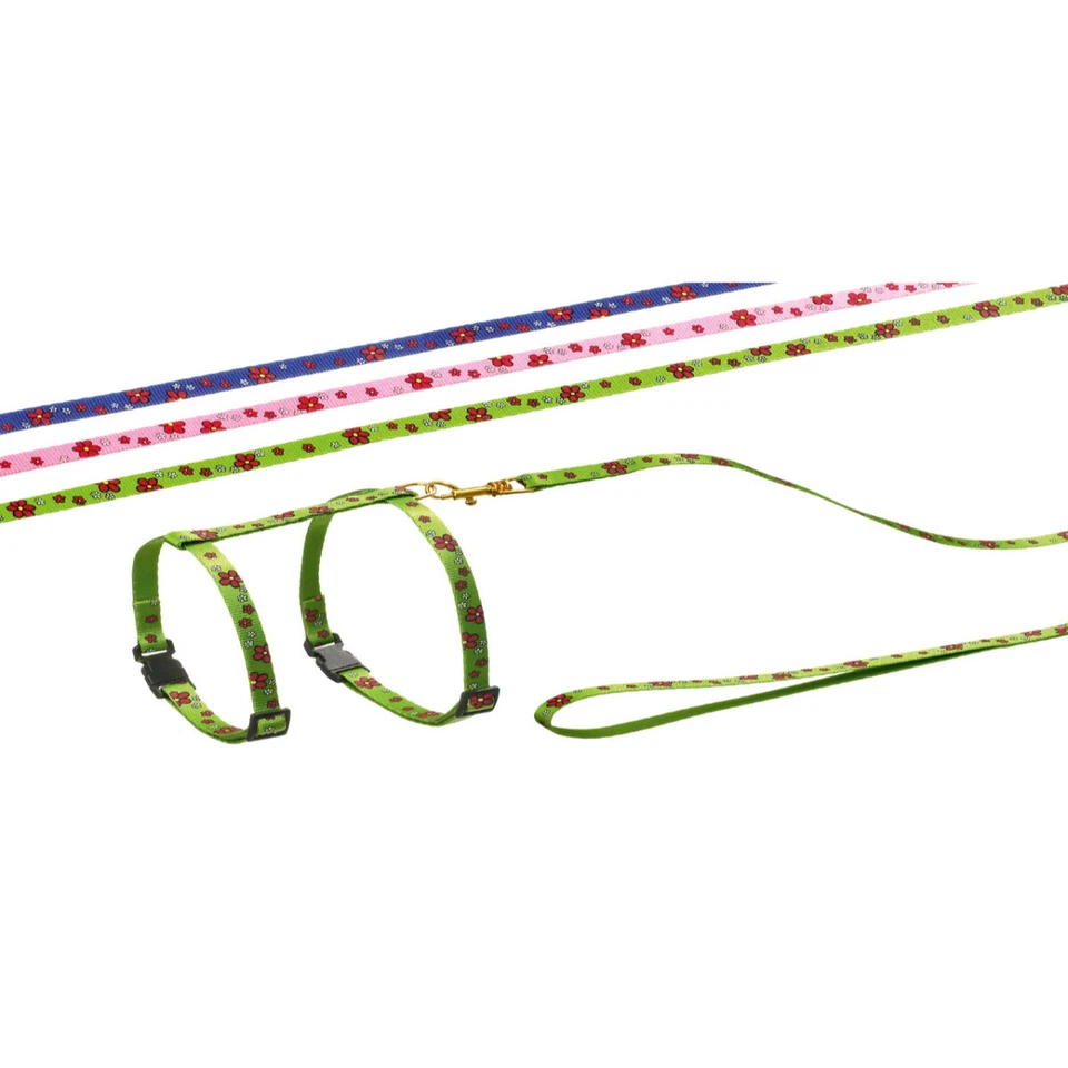 Flamingo Katzengarnitur Blümchen rosa verstellbar mit Leine 110 cm