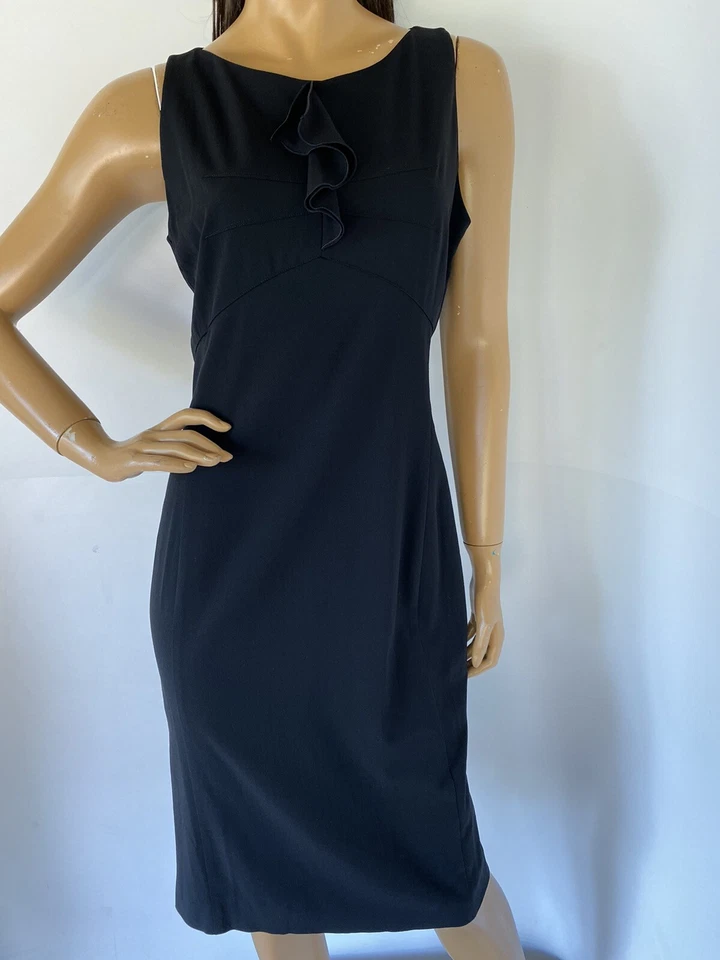 Vestido Vaina Emporio Armani Mujer Pequeño Negro Mezcla Lana Detalle Volantes Talla 8 Foto 2 de 4