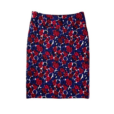Stitch Fix Margaret M Red Blue Floral Print Pull on Stretch Pencil