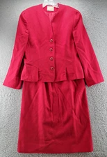 VINTAGE Pendelton Blazer Skirt Set Womens 14 Red Pure Wool Lined USA 70s 80s