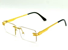 Vintage Gold Frame Rimless Luxury Men's Hip Hop Clear Lens Retro Fashion Glasses