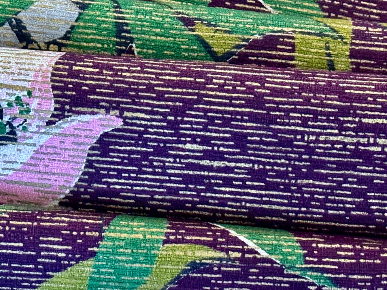 Oriental Regency 1940’s MAGNOLIAS  on Shoji Mid Century Barkcloth Vintage Fabric