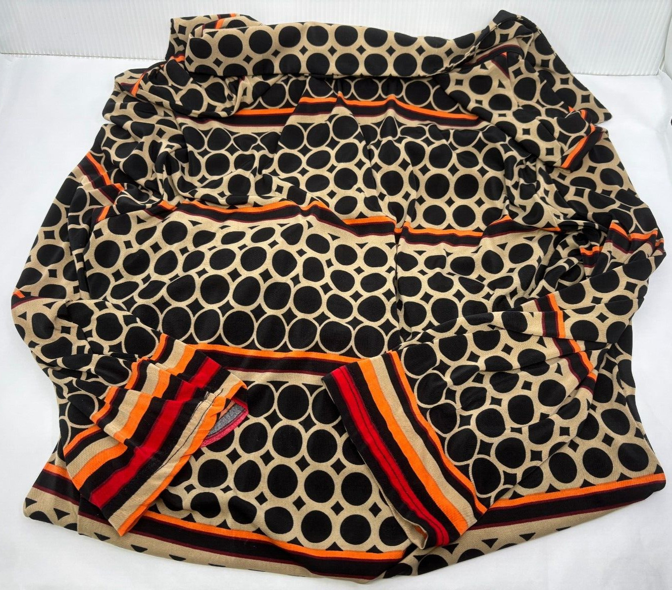 Jennifer Lauren Plus Dress Sz 1x Polyester Spandex Brown Geometric Long Sleeves