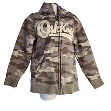 OshKosh Logo Hoodie Boys Zipped Sweatshirt Jacket Grey Camo Size 6