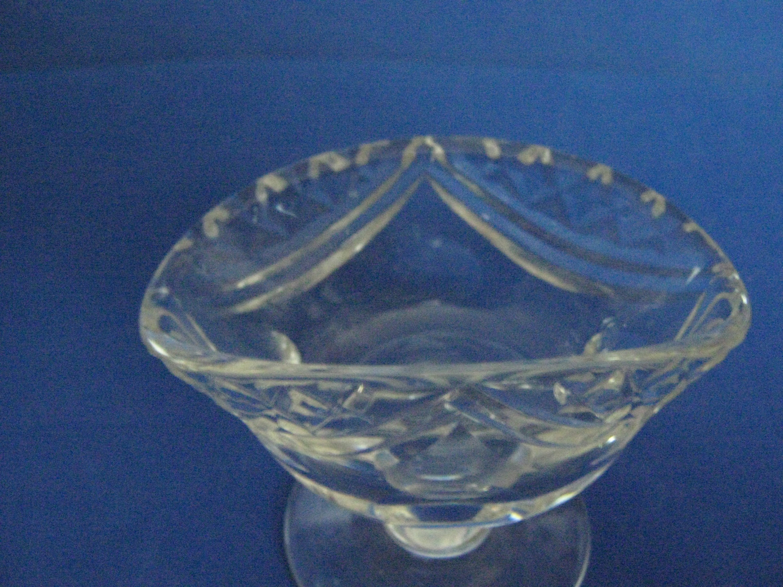 WATERFORD STYLE BOAT SHAPED GLASS PEDESTAL MASTER SALT, cMid 20th