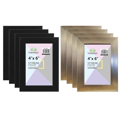 [8er Set] Bilderrahmen 4''x6'' Schwarz & Silber Styrol Hochformat Wandmontage