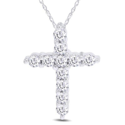 Cross Pendant 18'' Necklace Simulated Diamond in 925 Sterling Silver