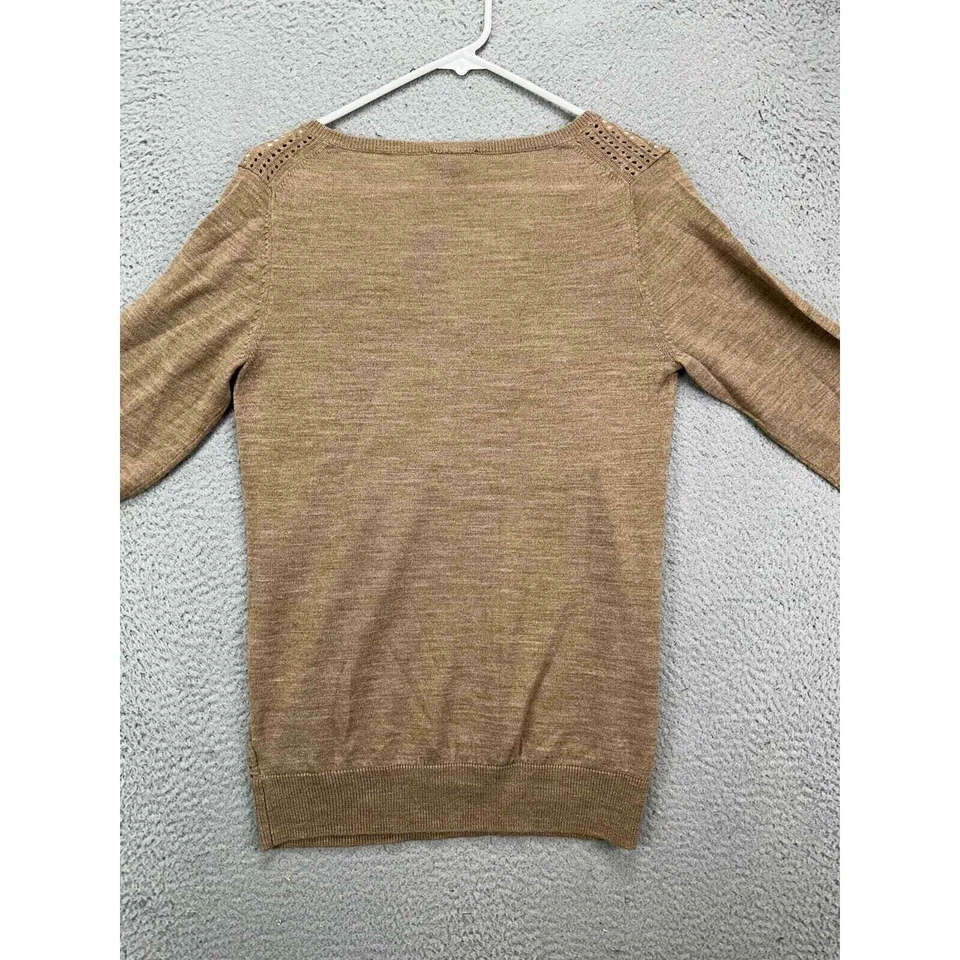The Limited Sweater Womens Small Tan Merino Wool Blend V-Neck Knit Pullover NEW - Image 4 of 4