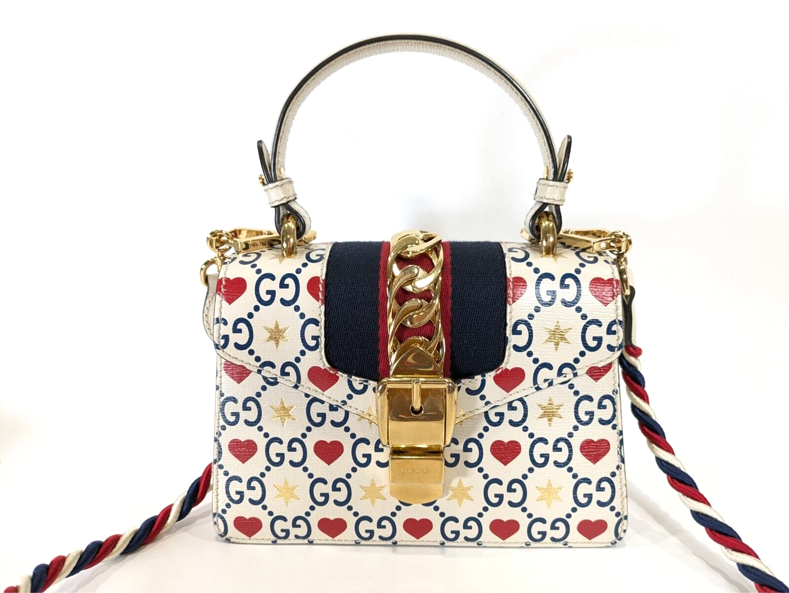 Gucci Sylvie 2WAY Sac à Main Sac à Bandoulière Coeur Petit Cuir du Japon