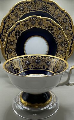 Weimar TeaCup and Saucer Trio. Cobalt Blue Cup, Saucer & Dessert Plate W/ Gold