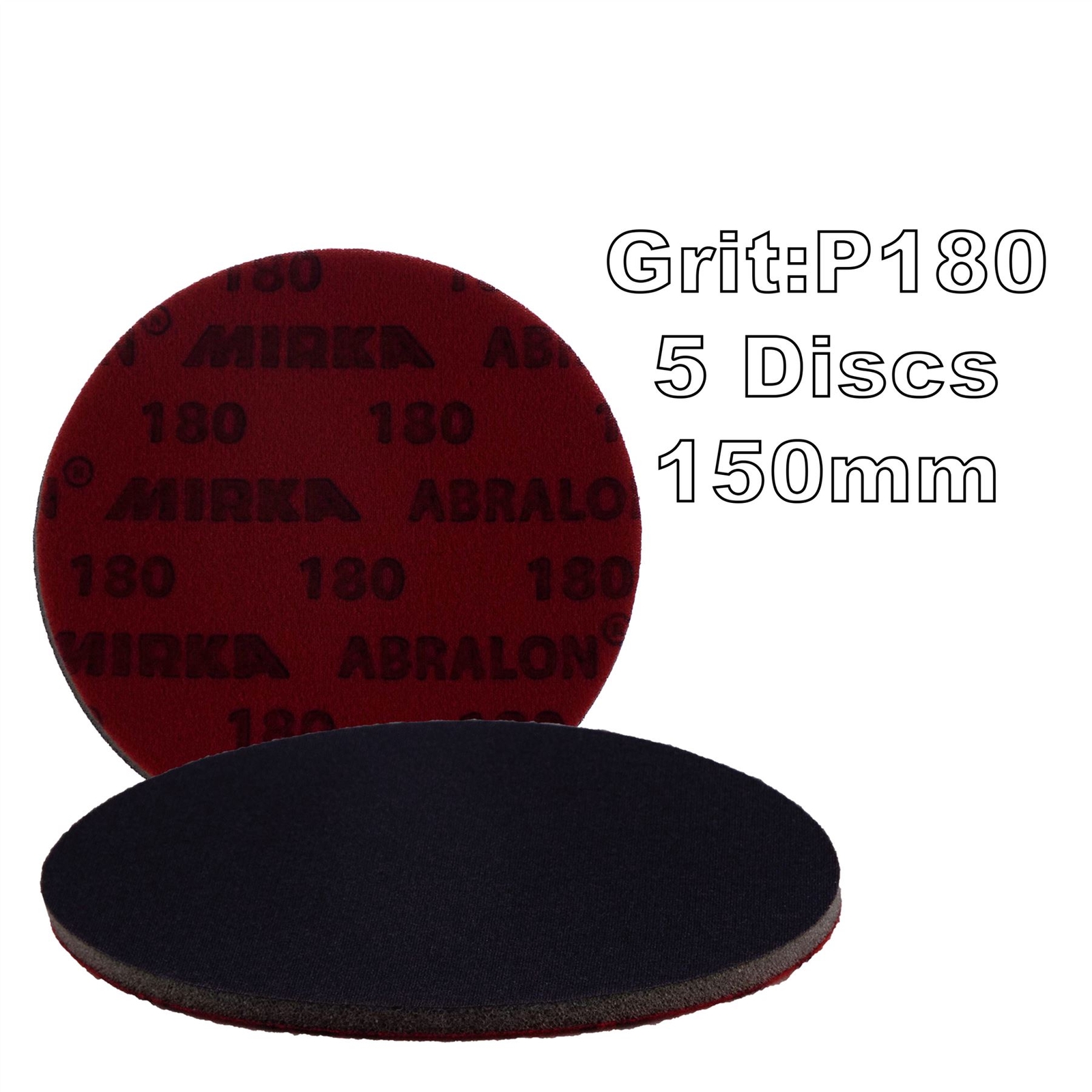 Mirka Abralon 150mm 6"" P180 Grit 5x HookNLoop Foam Fine Finishing Discs Pad