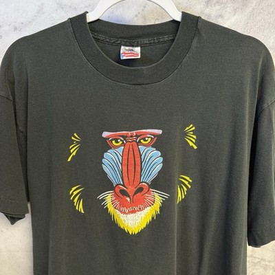 Vintage 90s Mandrill Monkey T Shirt Mens XL Black Rafiki 23x26