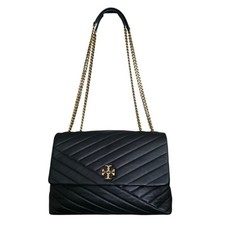 Tory Burch Kira Chevron Convertible Bag Black Shoulder Chain Crossbody Leather